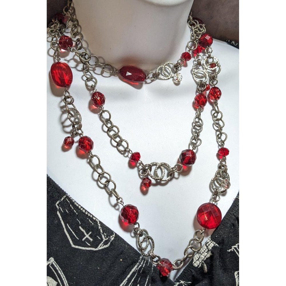White House Black Market Red Gemmed Necklace